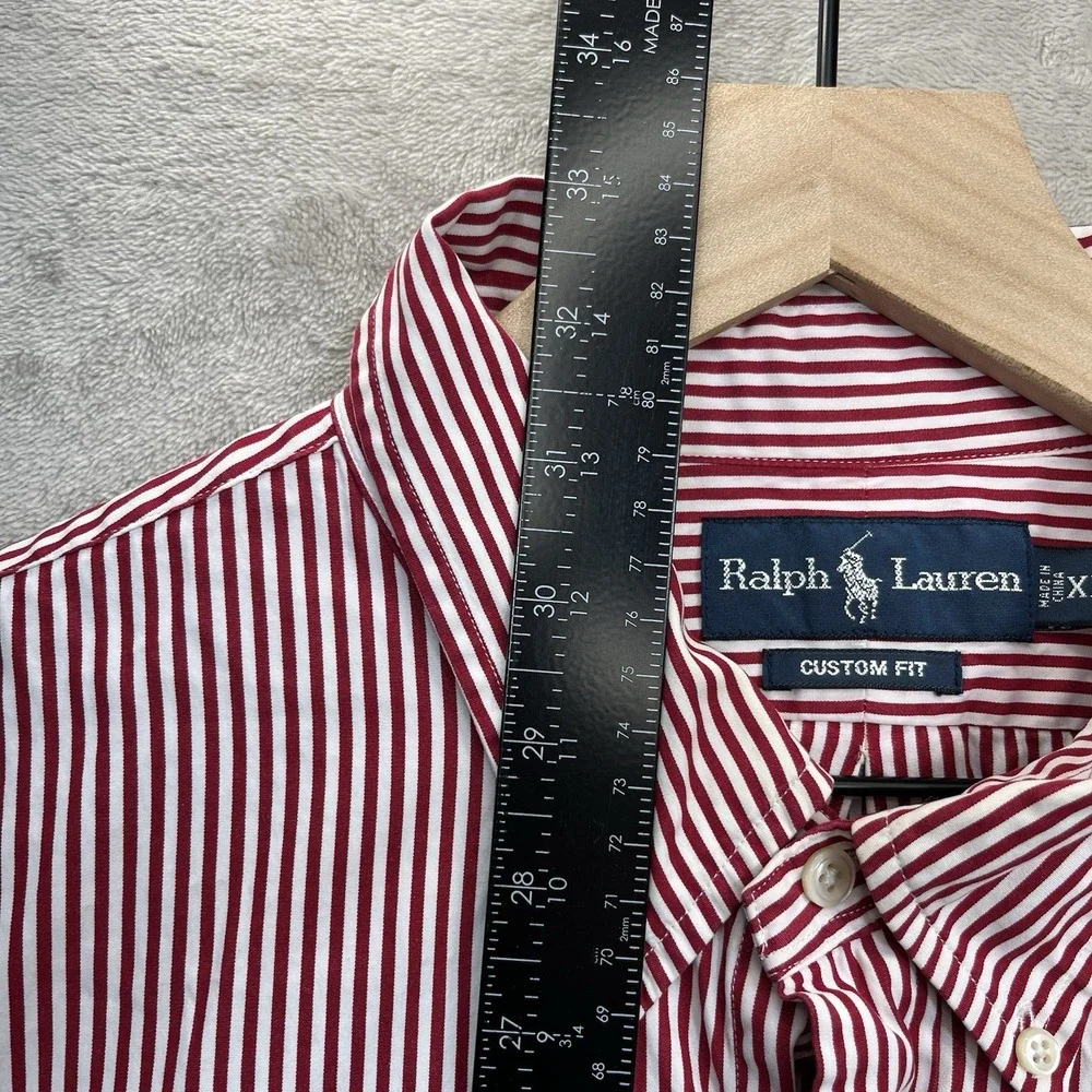 Ralph Lauren Mens XXL Custom Fit Striped Button Down Shirt Red Cotton